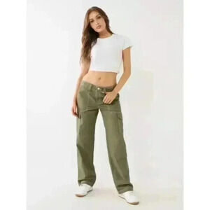 True Religion Women's Military Cargo Pants Kalamata Olive sz 31 MSRP $139